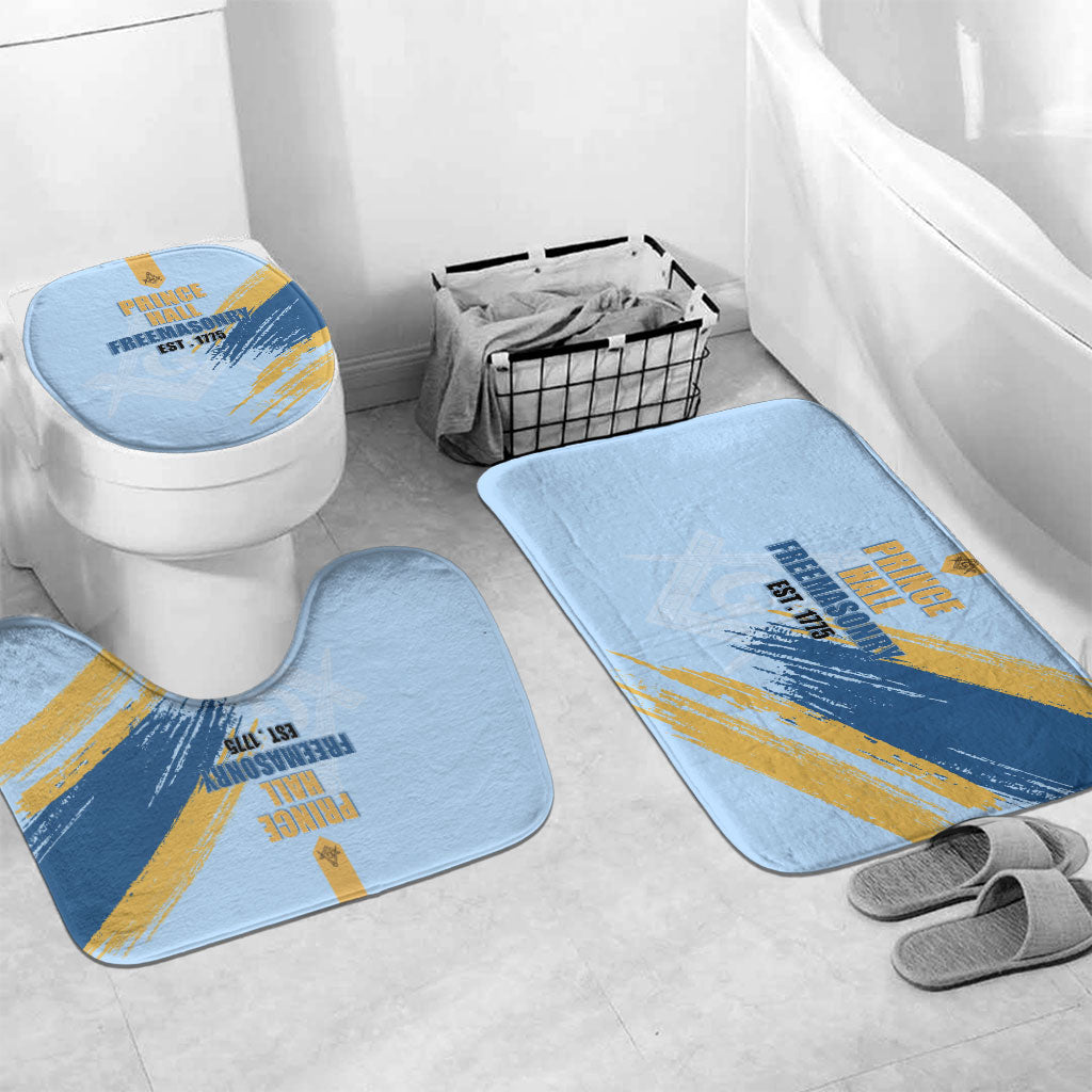 Prince Hall Freemasonry Bathroom Set Vintage Brush Stroke Masonic Blue Gold Graphic