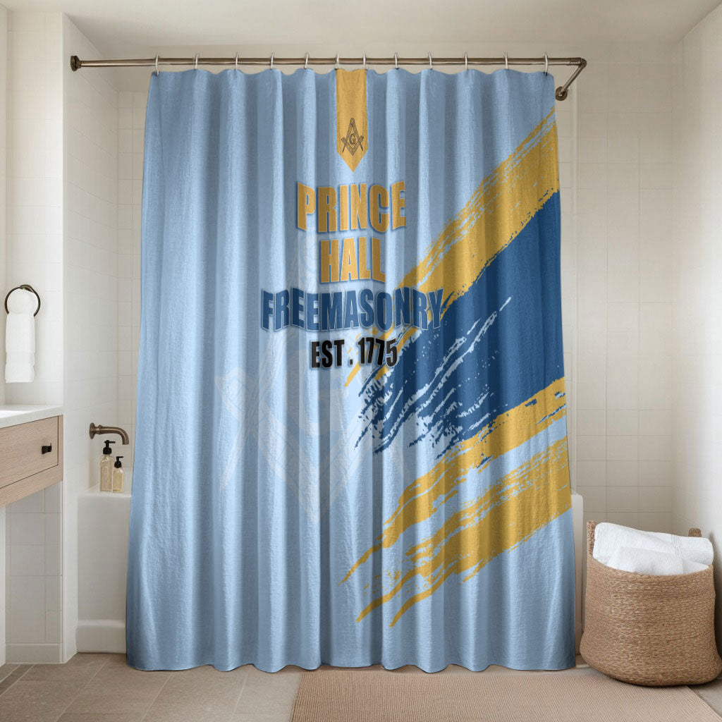 Prince Hall Freemasonry Bathroom Set Vintage Brush Stroke Masonic Blue Gold Graphic