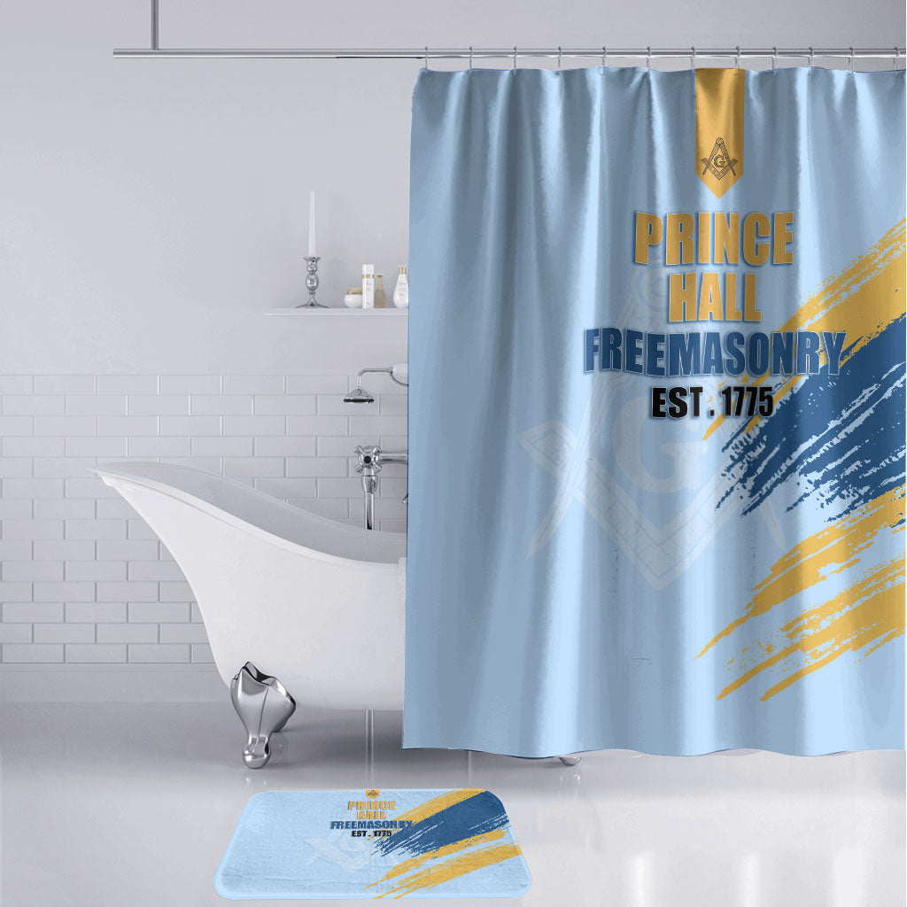 Prince Hall Freemasonry Bathroom Set Vintage Brush Stroke Masonic Blue Gold Graphic