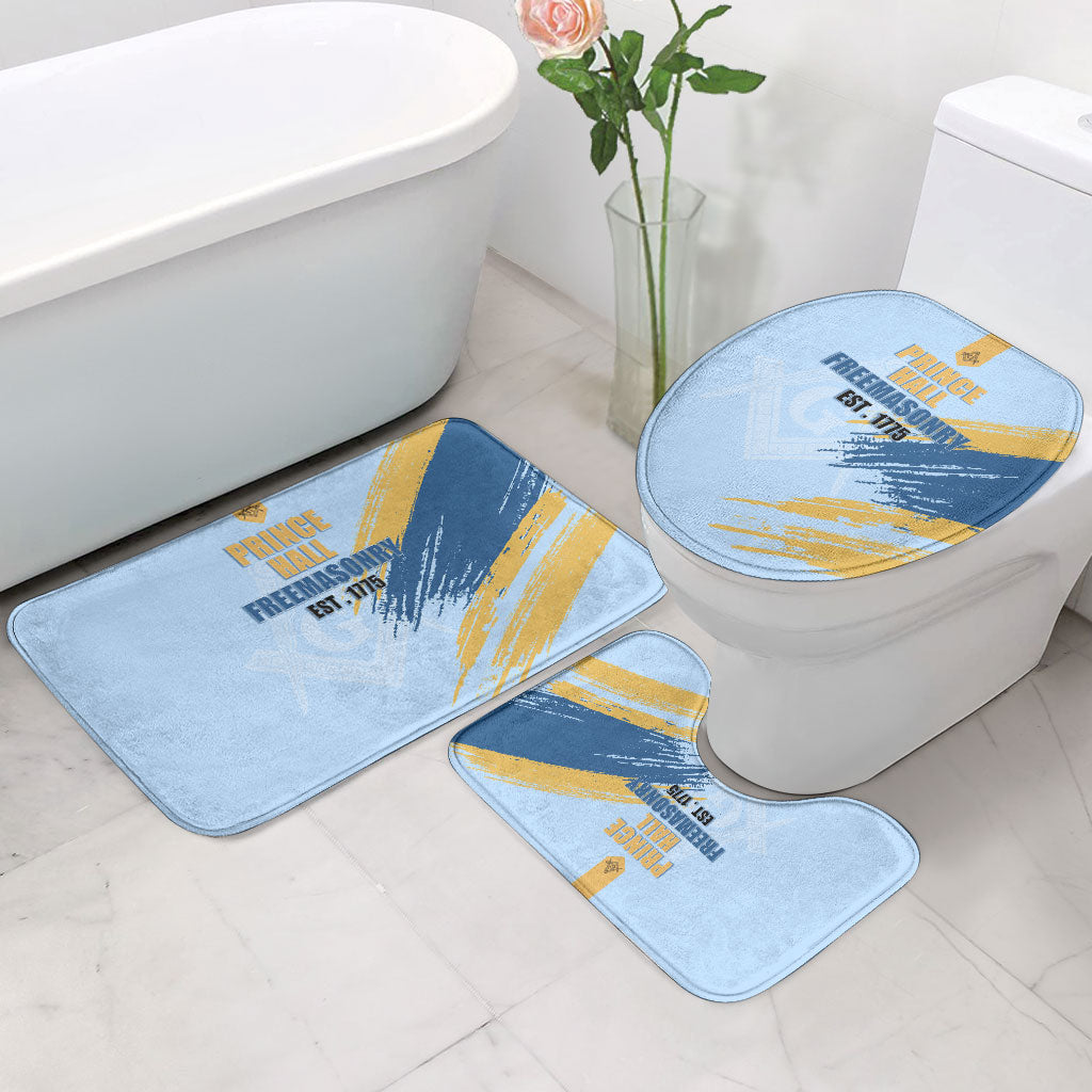 Prince Hall Freemasonry Bathroom Set Vintage Brush Stroke Masonic Blue Gold Graphic
