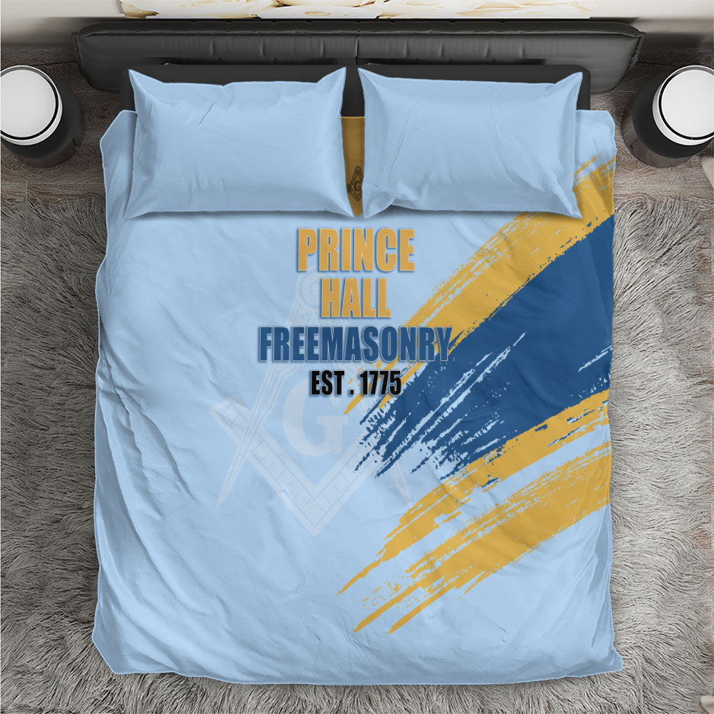 Prince Hall Freemasonry Bedding Set Vintage Brush Stroke Masonic Blue Gold Graphic