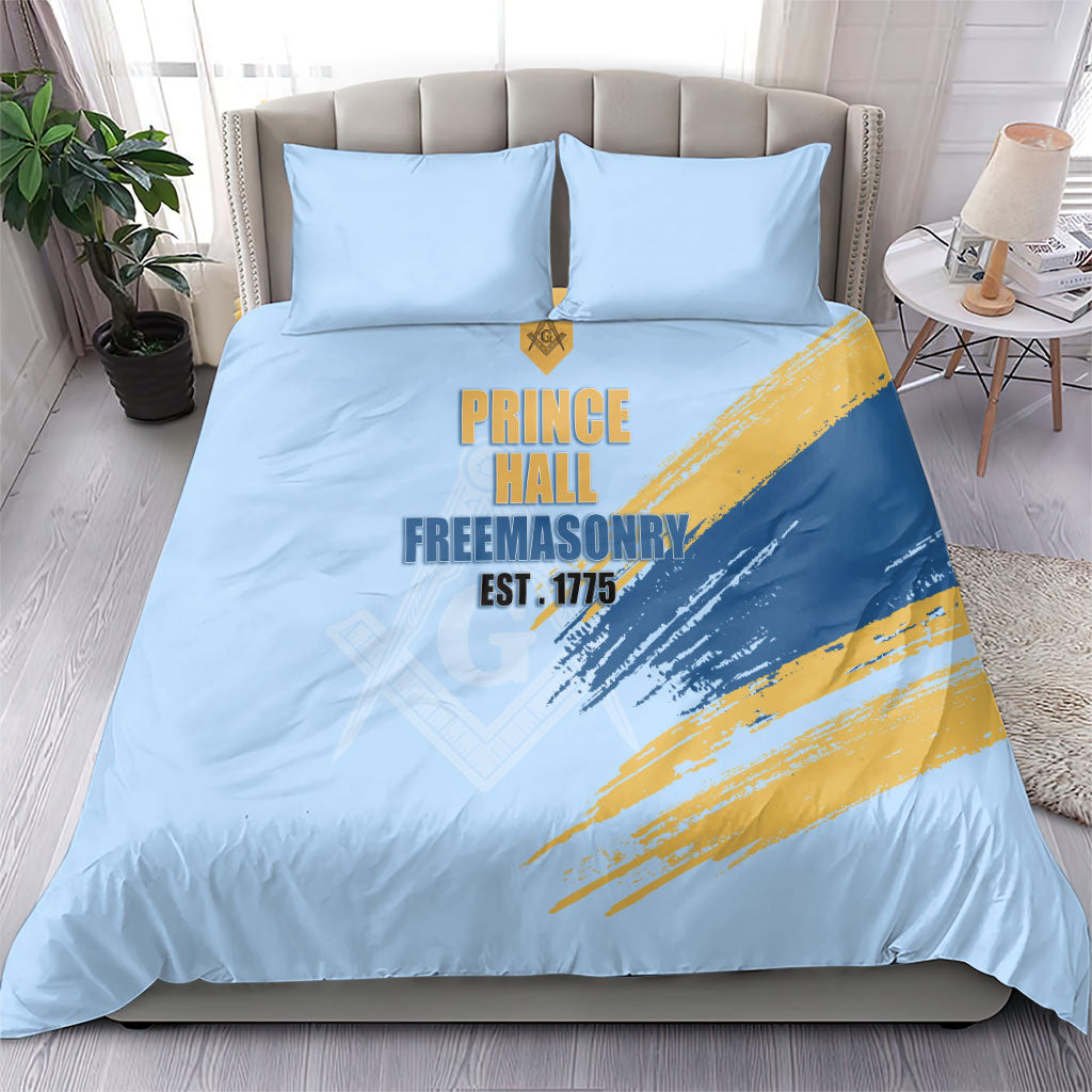 Prince Hall Freemasonry Bedding Set Vintage Brush Stroke Masonic Blue Gold Graphic