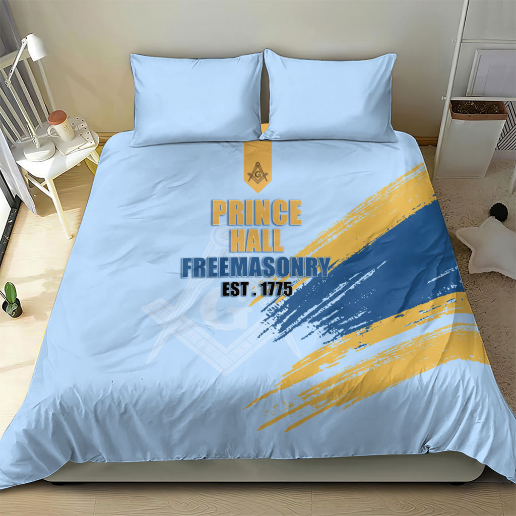 Prince Hall Freemasonry Bedding Set Vintage Brush Stroke Masonic Blue Gold Graphic