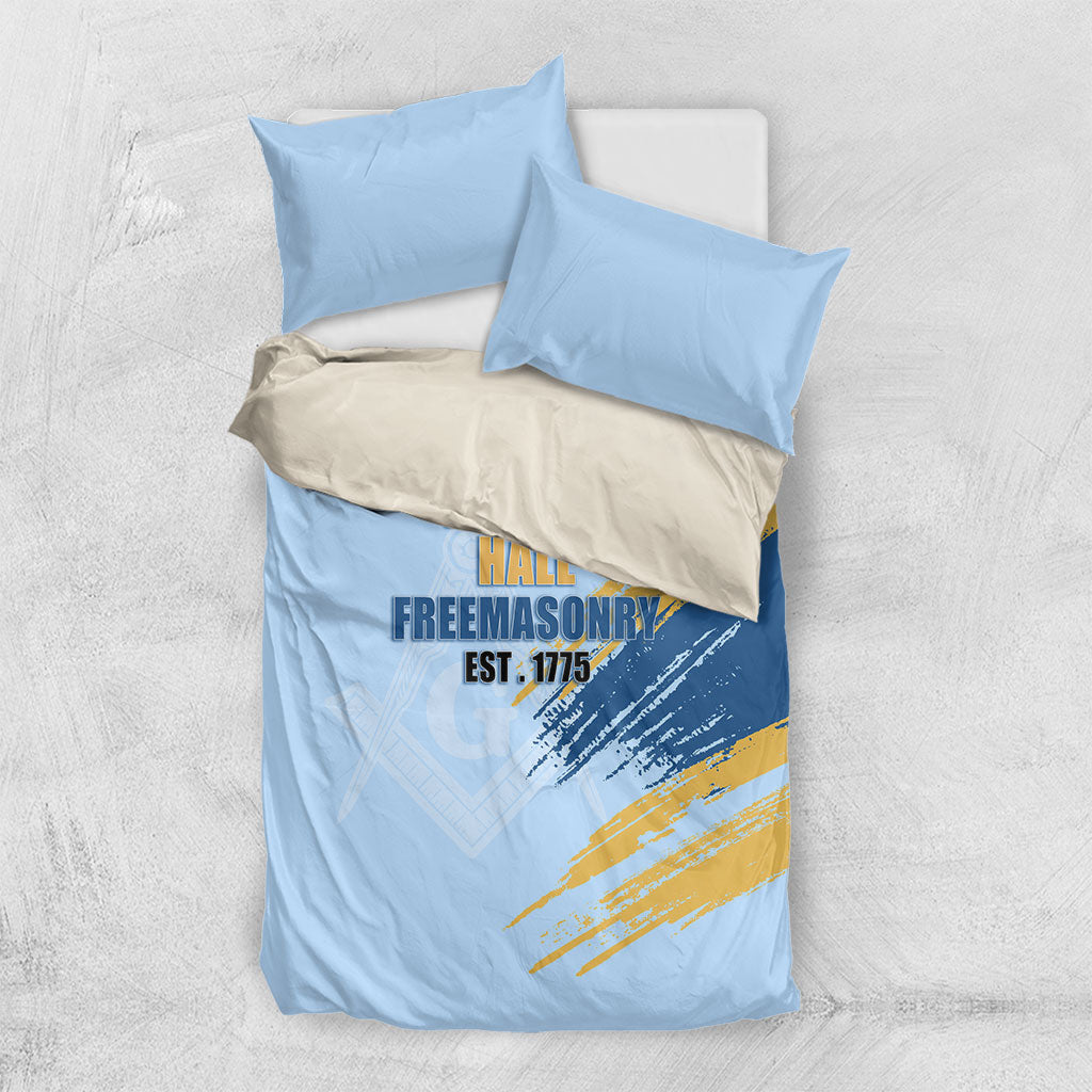 Prince Hall Freemasonry Bedding Set Vintage Brush Stroke Masonic Blue Gold Graphic