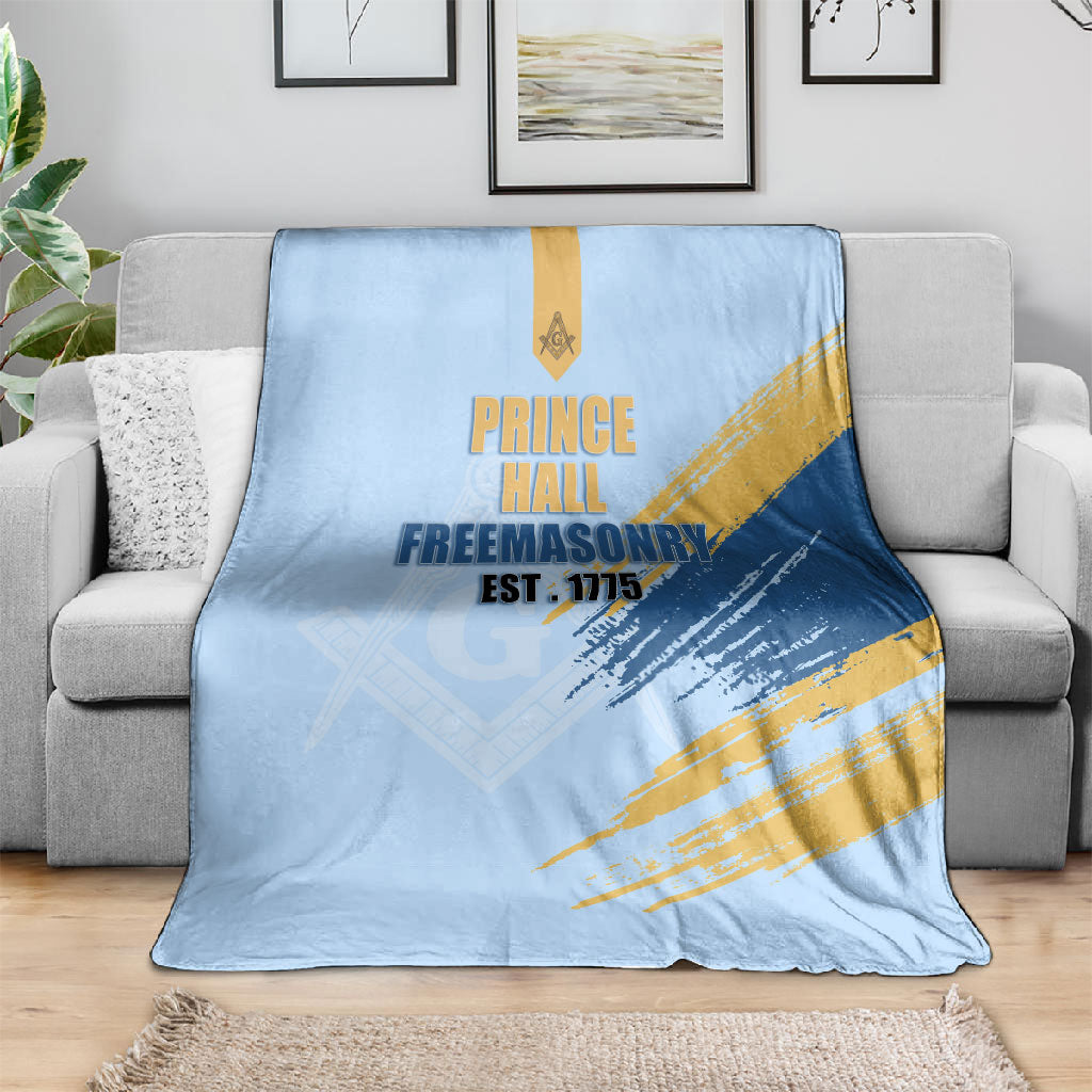 Prince Hall Freemasonry Blanket Vintage Brush Stroke Masonic Blue Gold Graphic