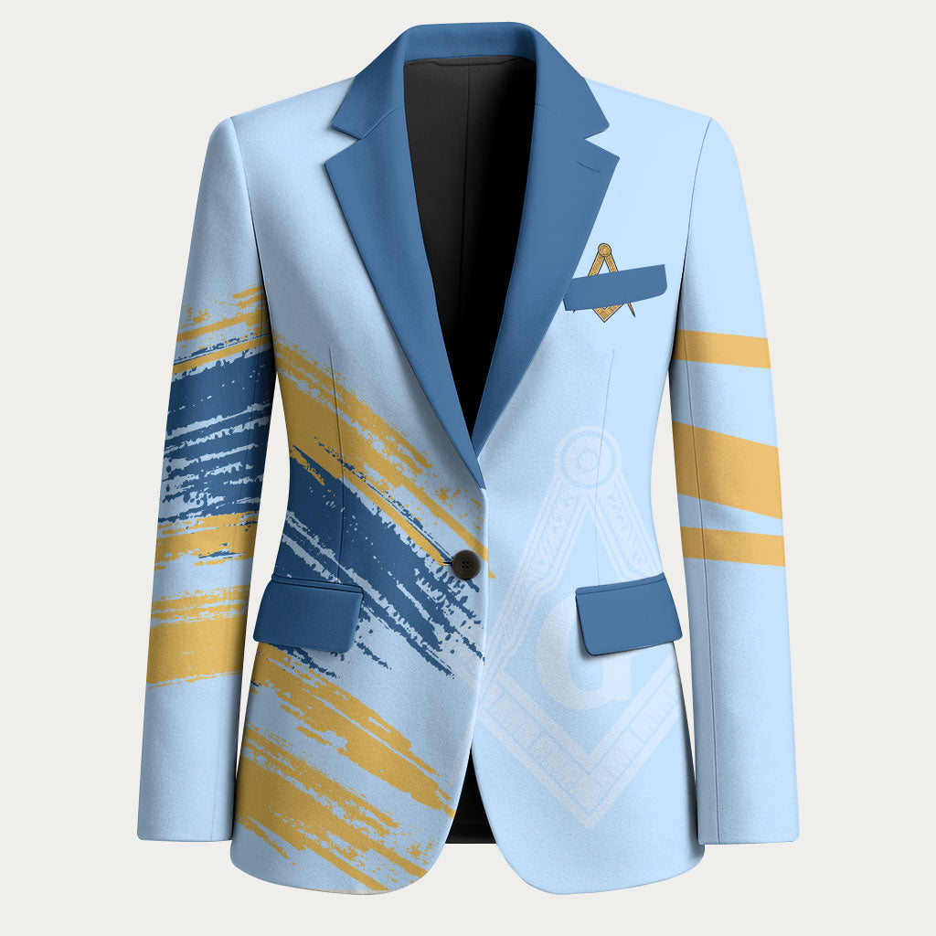 Prince Hall Freemasonry Blazer Vintage Brush Stroke Masonic Blue Gold Graphic