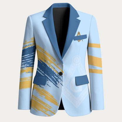Prince Hall Freemasonry Blazer Vintage Brush Stroke Masonic Blue Gold Graphic