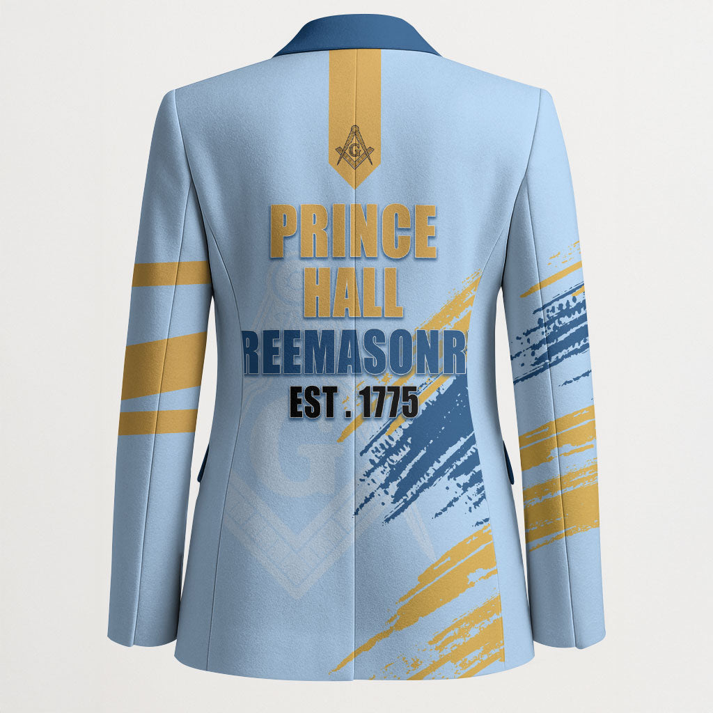 Prince Hall Freemasonry Blazer Vintage Brush Stroke Masonic Blue Gold Graphic