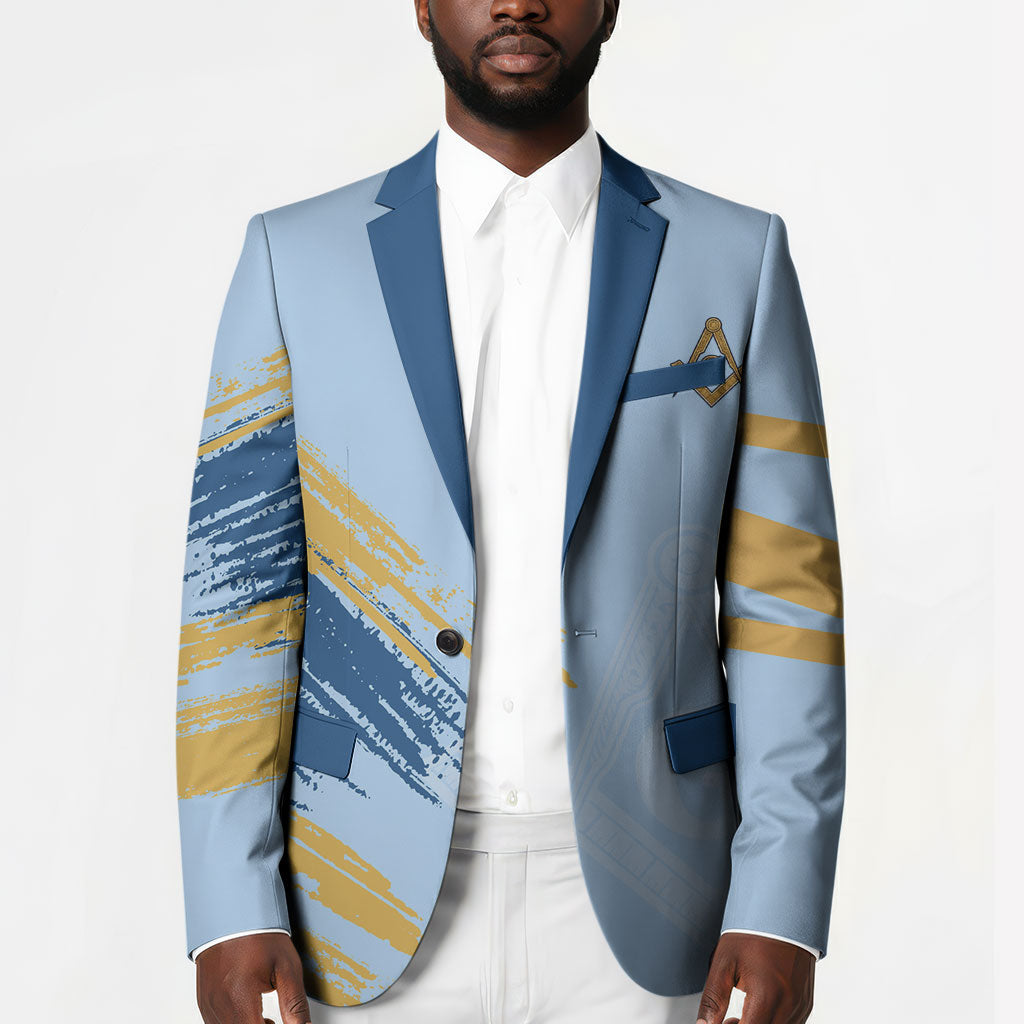 Prince Hall Freemasonry Blazer Vintage Brush Stroke Masonic Blue Gold Graphic