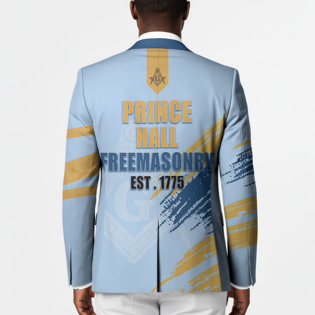 Prince Hall Freemasonry Blazer Vintage Brush Stroke Masonic Blue Gold Graphic