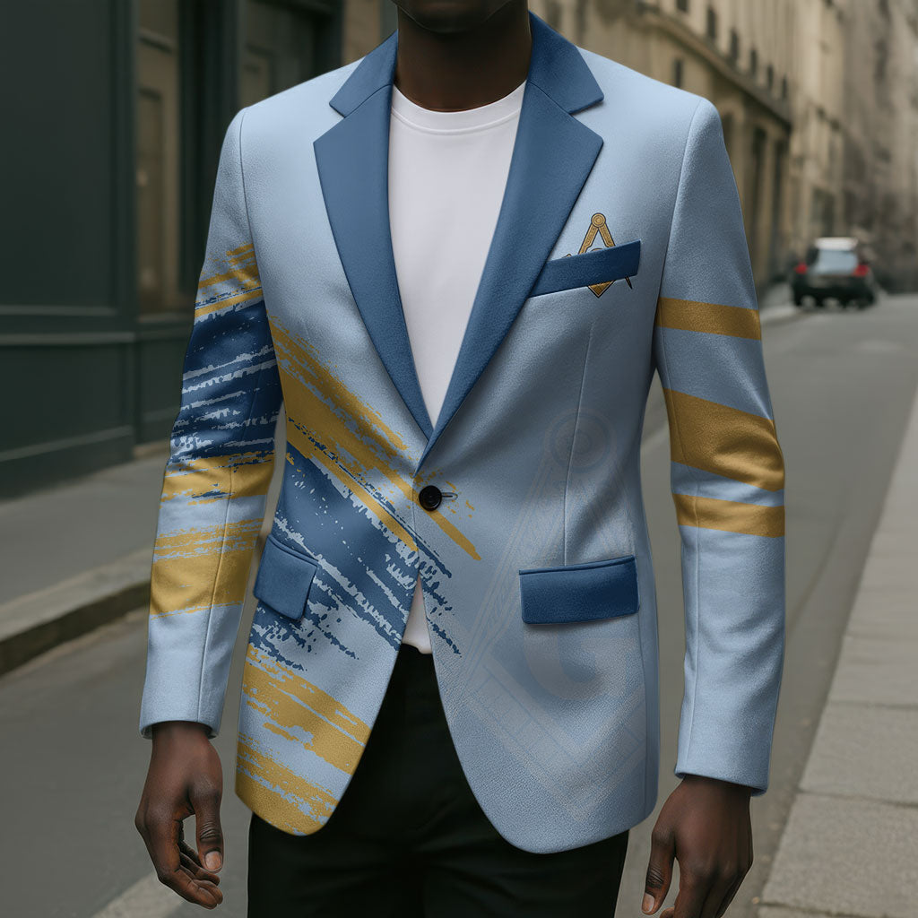 Prince Hall Freemasonry Blazer Vintage Brush Stroke Masonic Blue Gold Graphic