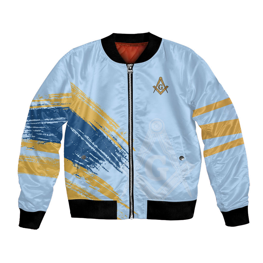 Prince Hall Freemasonry Bomber Jacket Vintage Brush Stroke Masonic Blue Gold Graphic