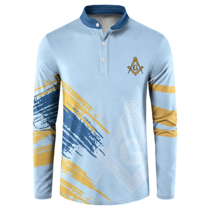 Prince Hall Freemasonry Button Sweatshirt Vintage Brush Stroke Masonic Blue Gold Graphic