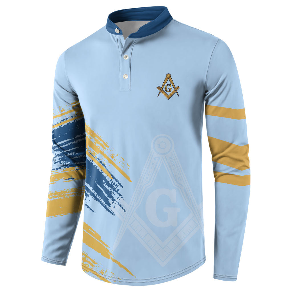 Prince Hall Freemasonry Button Sweatshirt Vintage Brush Stroke Masonic Blue Gold Graphic