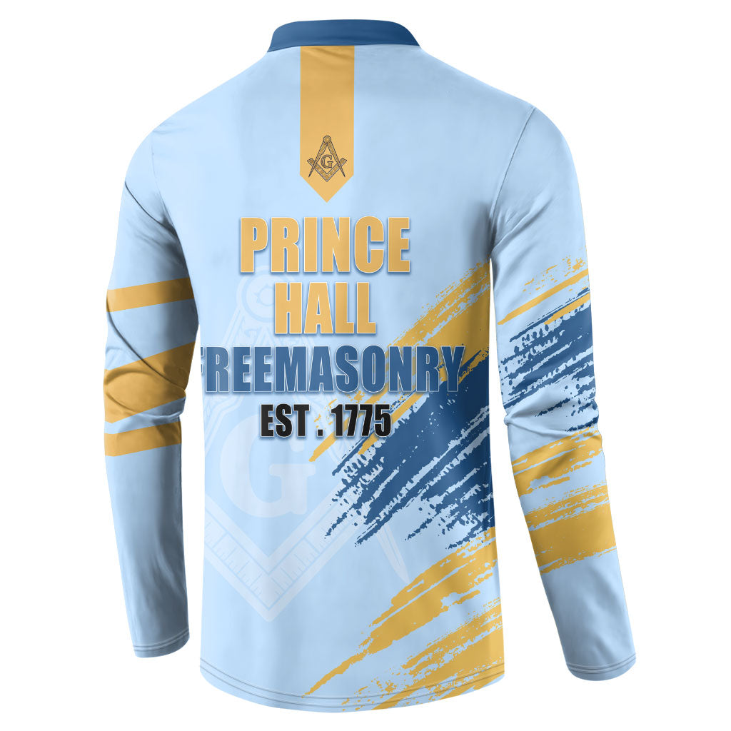 Prince Hall Freemasonry Button Sweatshirt Vintage Brush Stroke Masonic Blue Gold Graphic