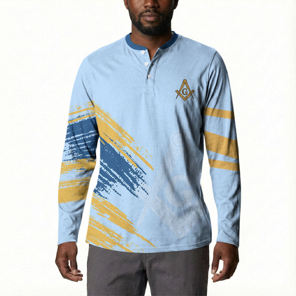 Prince Hall Freemasonry Button Sweatshirt Vintage Brush Stroke Masonic Blue Gold Graphic