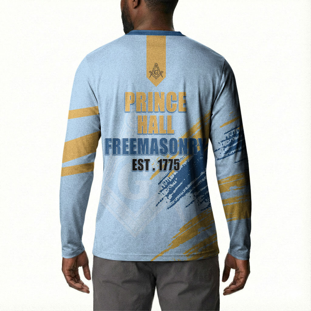 Prince Hall Freemasonry Button Sweatshirt Vintage Brush Stroke Masonic Blue Gold Graphic