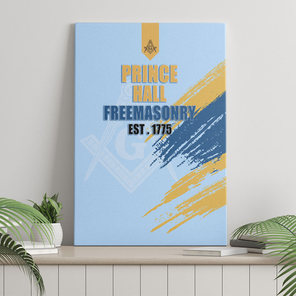 Prince Hall Freemasonry Canvas Wall Art Vintage Brush Stroke Masonic Blue Gold Graphic
