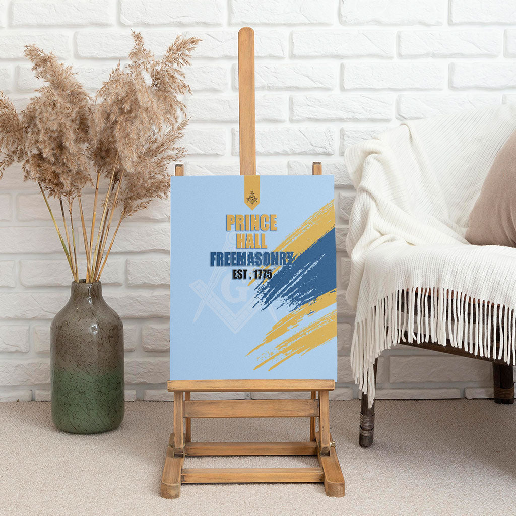 Prince Hall Freemasonry Canvas Wall Art Vintage Brush Stroke Masonic Blue Gold Graphic