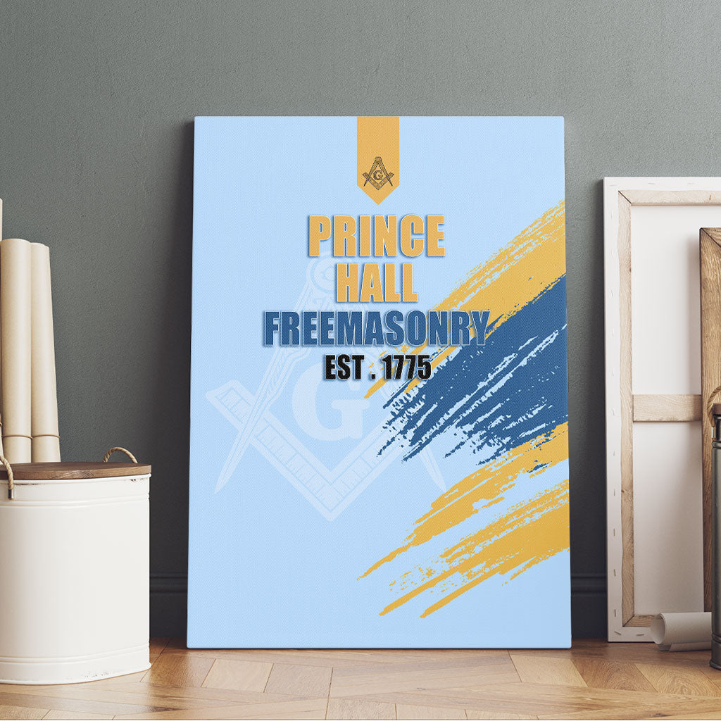 Prince Hall Freemasonry Canvas Wall Art Vintage Brush Stroke Masonic Blue Gold Graphic