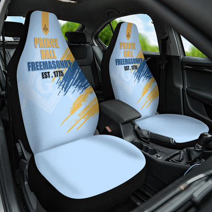Prince Hall Freemasonry Car Seat Cover Vintage Brush Stroke Masonic Blue Gold Graphic