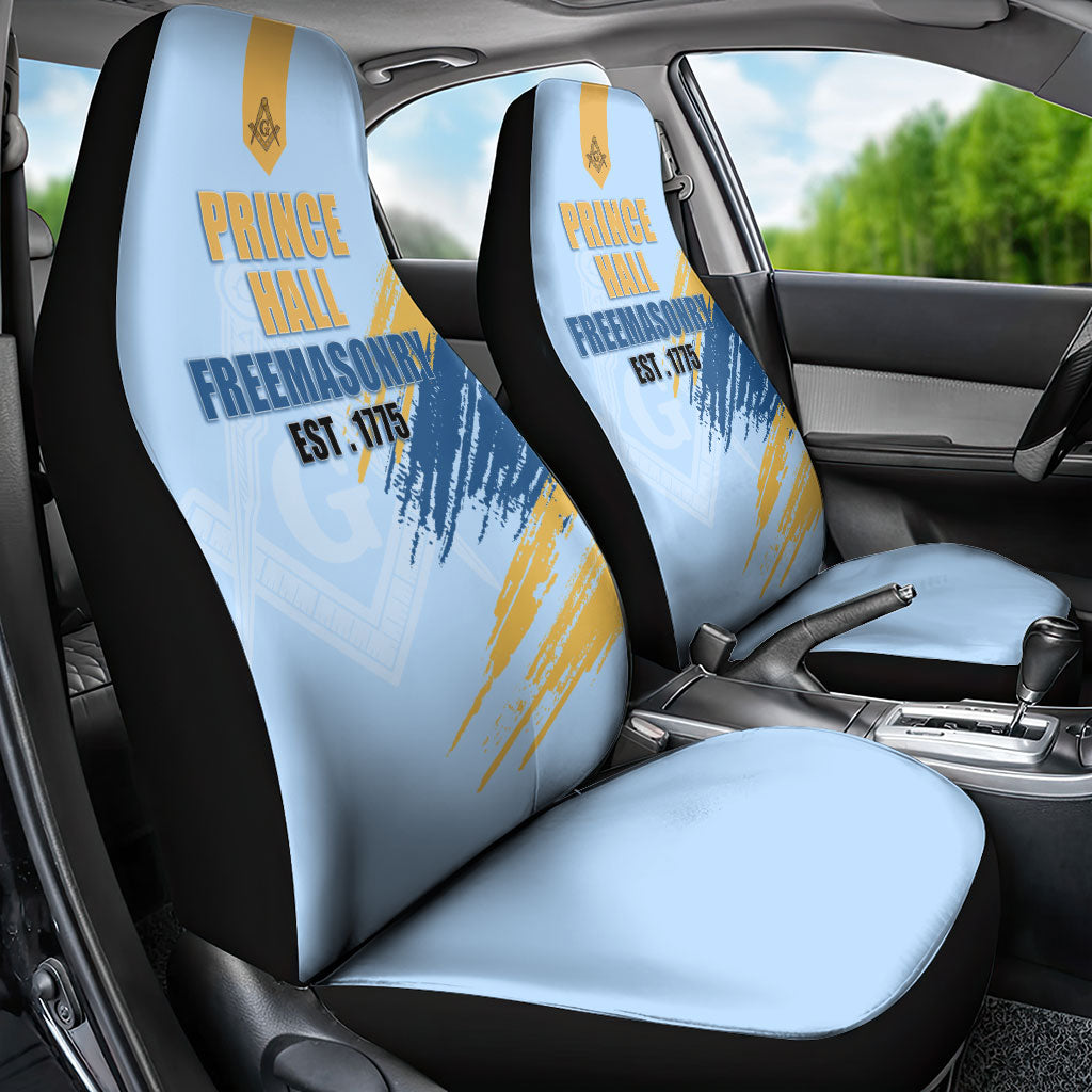 Prince Hall Freemasonry Car Seat Cover Vintage Brush Stroke Masonic Blue Gold Graphic