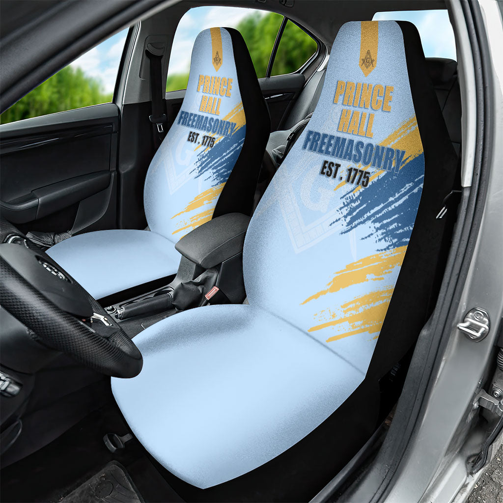 Prince Hall Freemasonry Car Seat Cover Vintage Brush Stroke Masonic Blue Gold Graphic