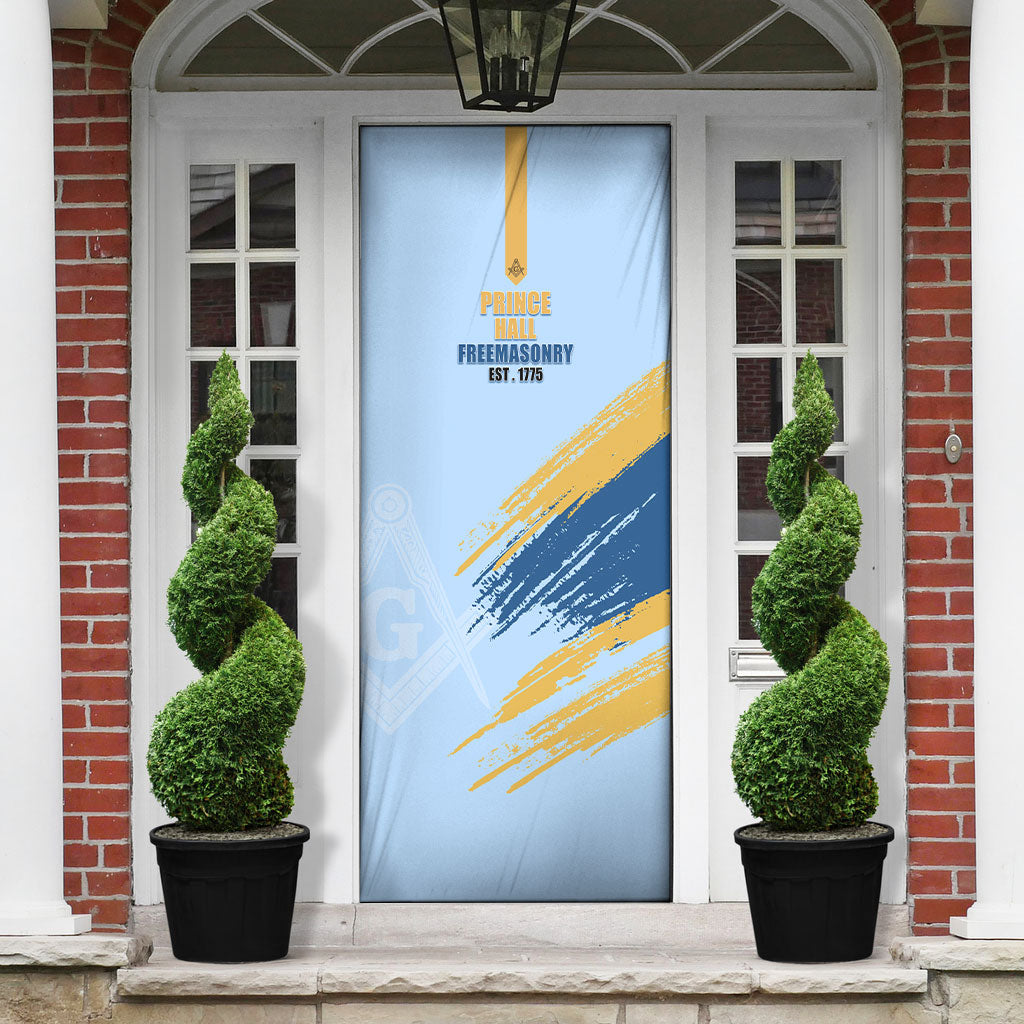Prince Hall Freemasonry Door Cover Vintage Brush Stroke Masonic Blue Gold Graphic