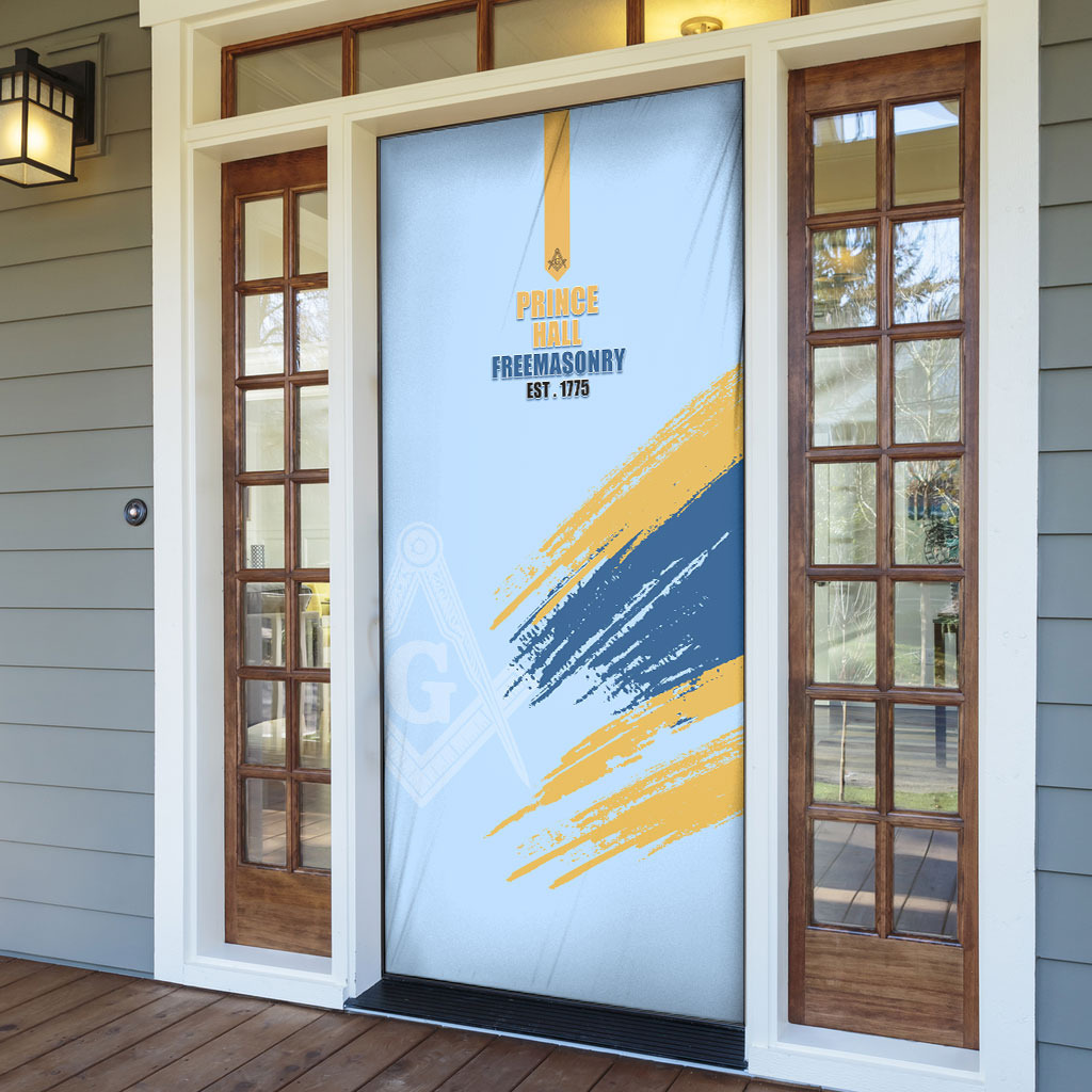 Prince Hall Freemasonry Door Cover Vintage Brush Stroke Masonic Blue Gold Graphic