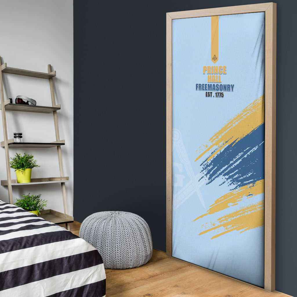 Prince Hall Freemasonry Door Cover Vintage Brush Stroke Masonic Blue Gold Graphic