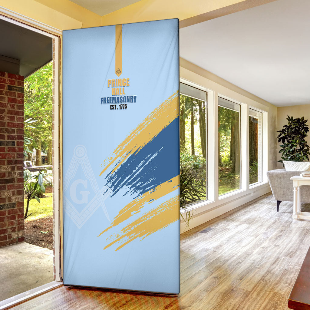 Prince Hall Freemasonry Door Cover Vintage Brush Stroke Masonic Blue Gold Graphic
