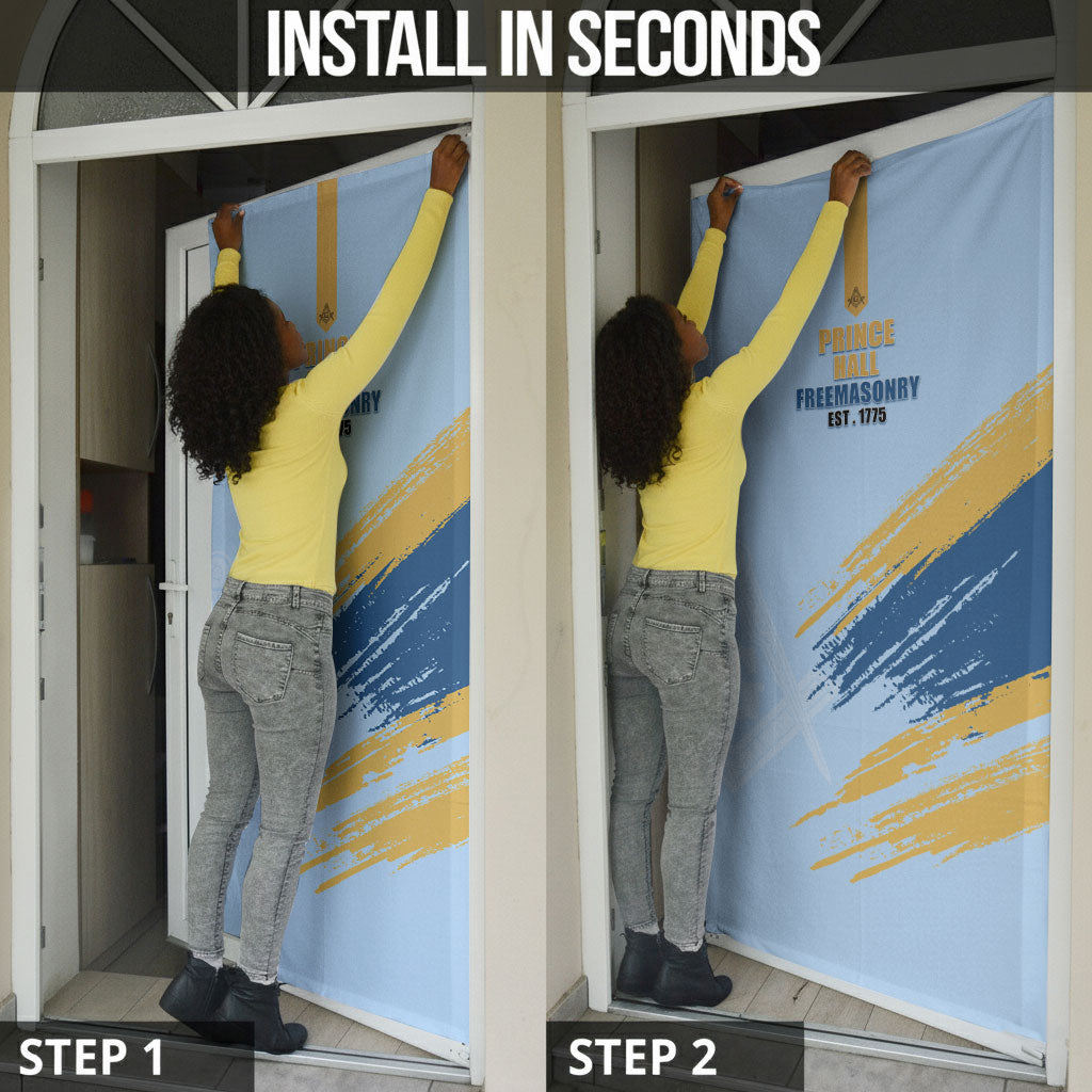 Prince Hall Freemasonry Door Cover Vintage Brush Stroke Masonic Blue Gold Graphic