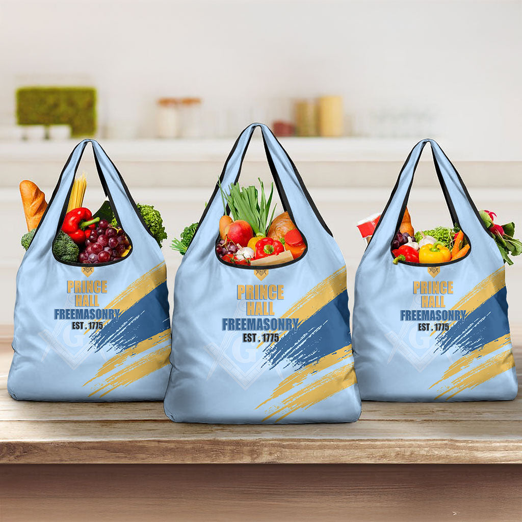 Prince Hall Freemasonry Grocery Bag Vintage Brush Stroke Masonic Blue Gold Graphic