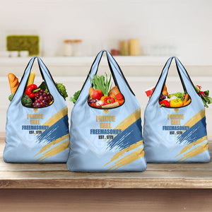 Prince Hall Freemasonry Grocery Bag Vintage Brush Stroke Masonic Blue Gold Graphic