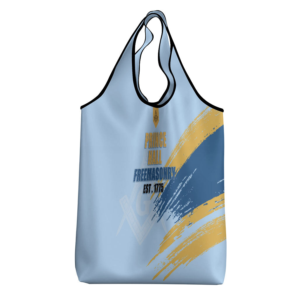 Prince Hall Freemasonry Grocery Bag Vintage Brush Stroke Masonic Blue Gold Graphic