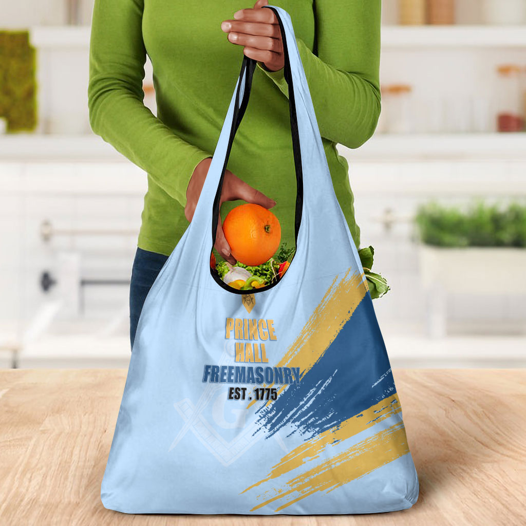 Prince Hall Freemasonry Grocery Bag Vintage Brush Stroke Masonic Blue Gold Graphic