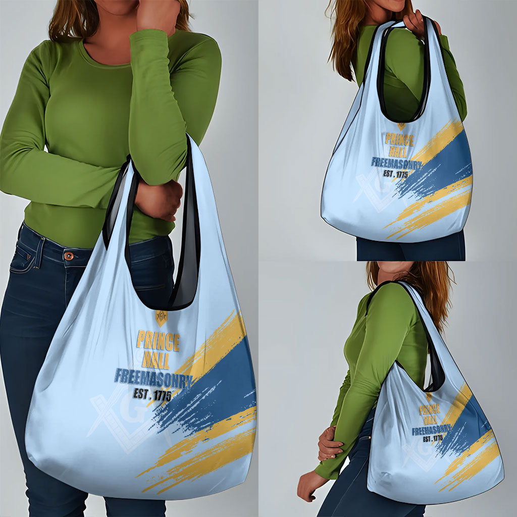 Prince Hall Freemasonry Grocery Bag Vintage Brush Stroke Masonic Blue Gold Graphic
