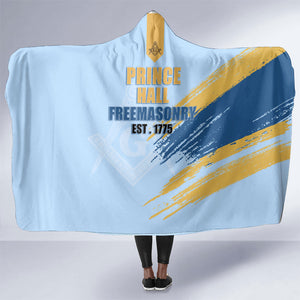 Prince Hall Freemasonry Hooded Blanket Vintage Brush Stroke Masonic Blue Gold Graphic