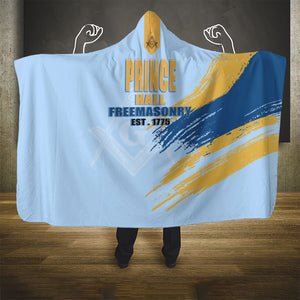 Prince Hall Freemasonry Hooded Blanket Vintage Brush Stroke Masonic Blue Gold Graphic