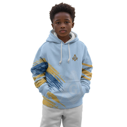 Prince Hall Freemasonry Kid Hoodie Vintage Brush Stroke Masonic Blue Gold Graphic