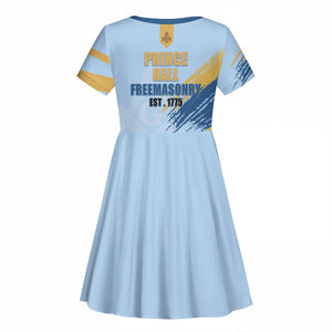 Prince Hall Freemasonry Kid Short Sleeve Dress Vintage Brush Stroke Masonic Blue Gold Graphic