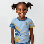 Prince Hall Freemasonry Kid T shirt Vintage Brush Stroke Masonic Blue Gold Graphic