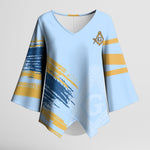 Prince Hall Freemasonry Kimono Sleeve Blouse Vintage Brush Stroke Masonic Blue Gold Graphic