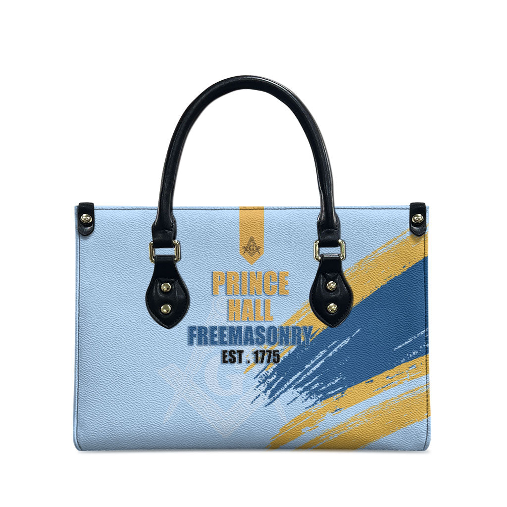 Prince Hall Freemasonry Leather Bag Vintage Brush Stroke Masonic Blue Gold Graphic