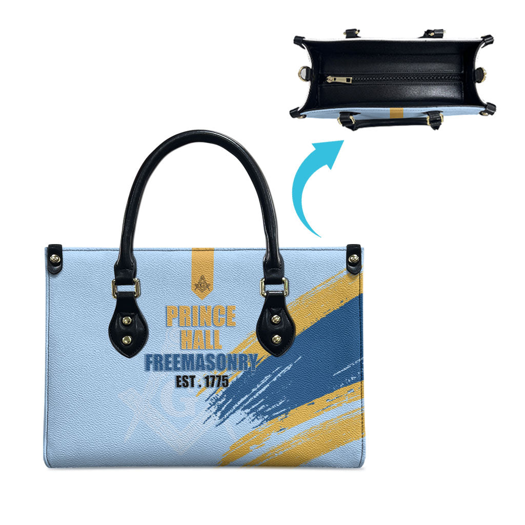 Prince Hall Freemasonry Leather Bag Vintage Brush Stroke Masonic Blue Gold Graphic