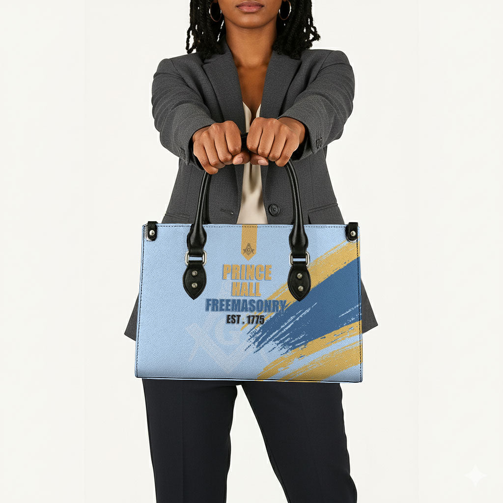 Prince Hall Freemasonry Leather Bag Vintage Brush Stroke Masonic Blue Gold Graphic