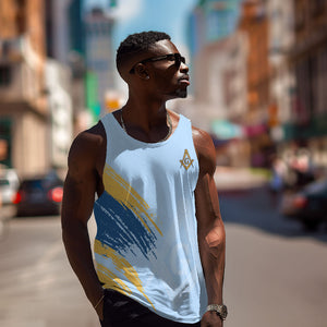 Prince Hall Freemasonry Men Tank Top Vintage Brush Stroke Masonic Blue Gold Graphic