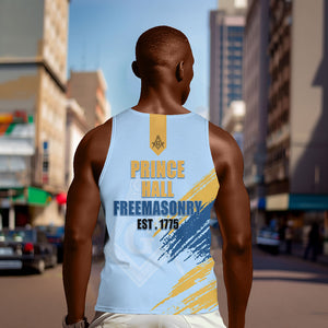 Prince Hall Freemasonry Men Tank Top Vintage Brush Stroke Masonic Blue Gold Graphic