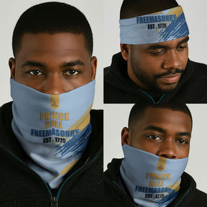 Prince Hall Freemasonry Neck Gaiter Vintage Brush Stroke Masonic Blue Gold Graphic