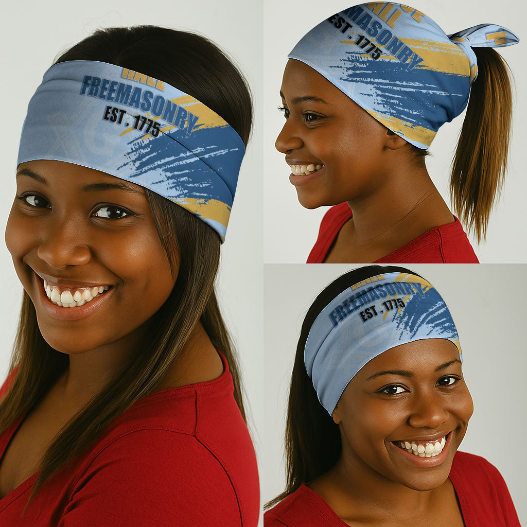 Prince Hall Freemasonry Neck Gaiter Vintage Brush Stroke Masonic Blue Gold Graphic